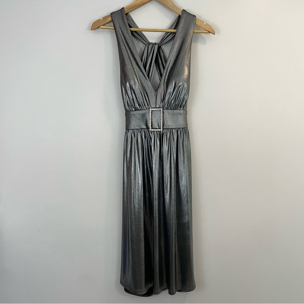 Joseph Ribkoff Metallic Silver Dress - Picture 2 of 11